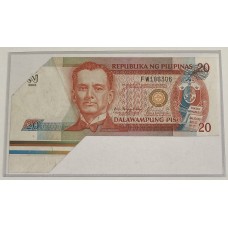 PHILIPPINES 2005 . TWENTY 20 PISO BANKNOTE . ERROR . MISCUT and FOLD